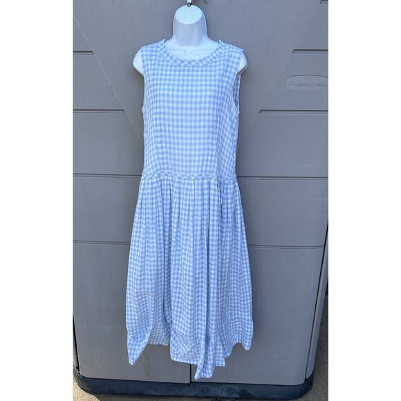 HIGH Everyday Couture by Claire Campbell Blue Gingham Midi Dress Sz M Drop Waist - Picture 2 of 14